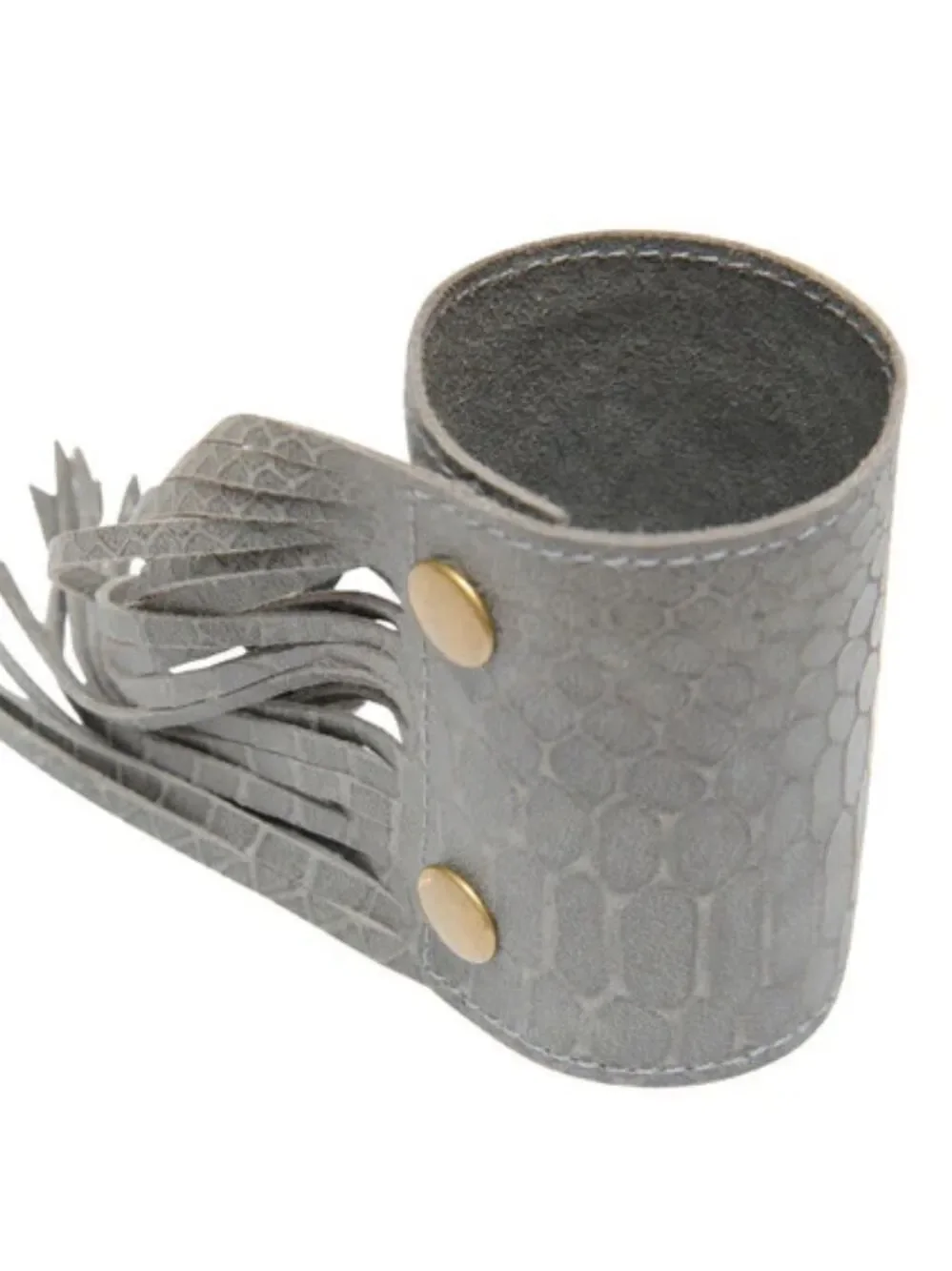 Heather Gardner 3in Cali Fringe Cuff-Gray Snakeskin